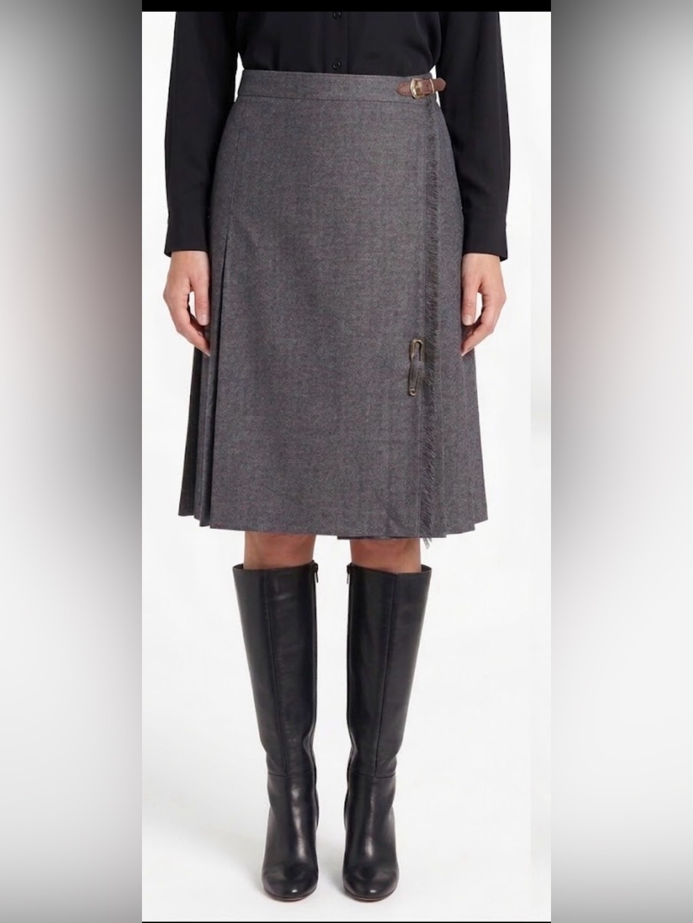 Brooks Brothers 100% Wool Pleated Kilt Wrap Skirt 12 USA Fringe